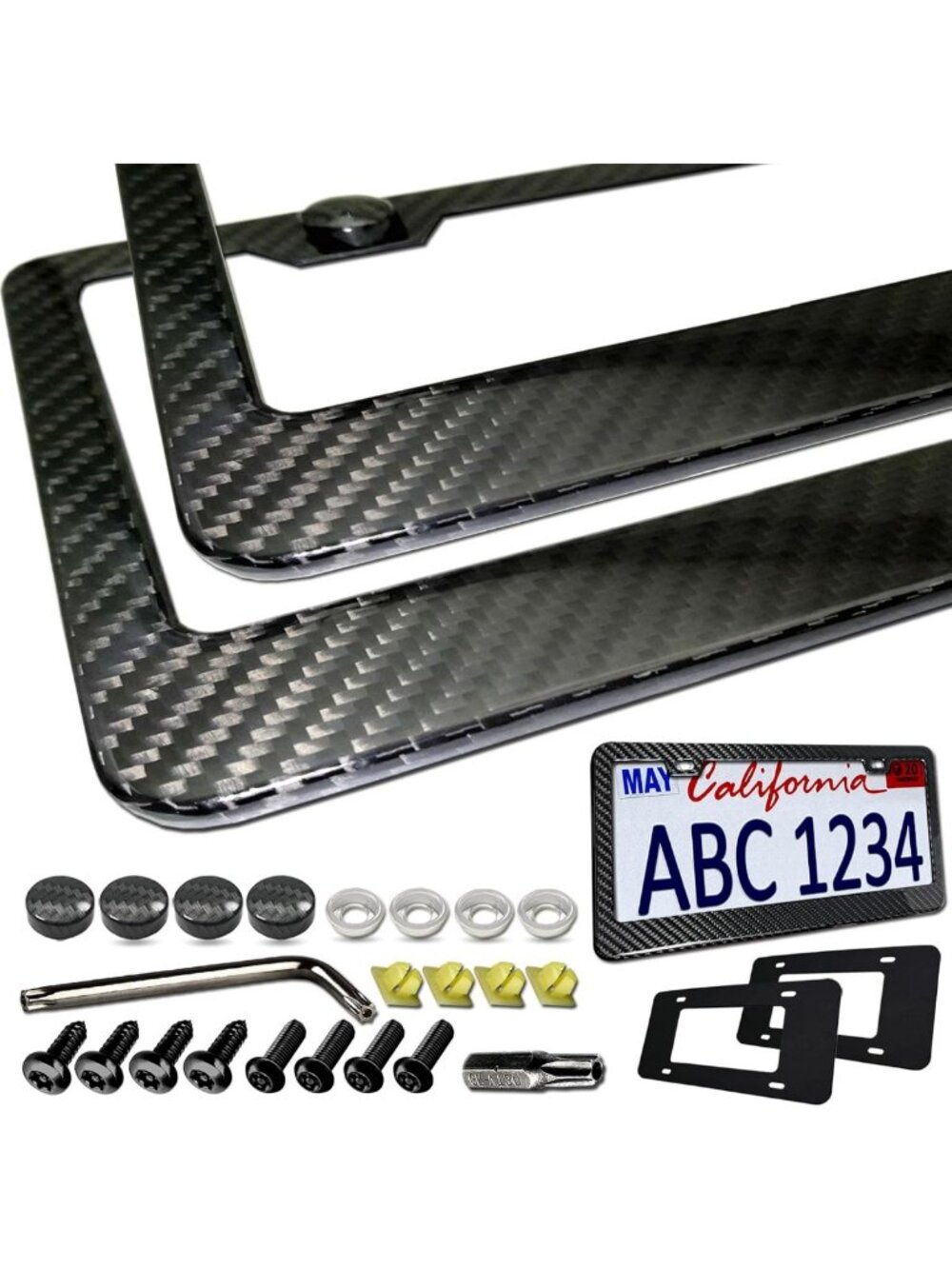 2 Pack Real Carbon Fiber License Plate Frames with Wide Bottom Edge - Durable
